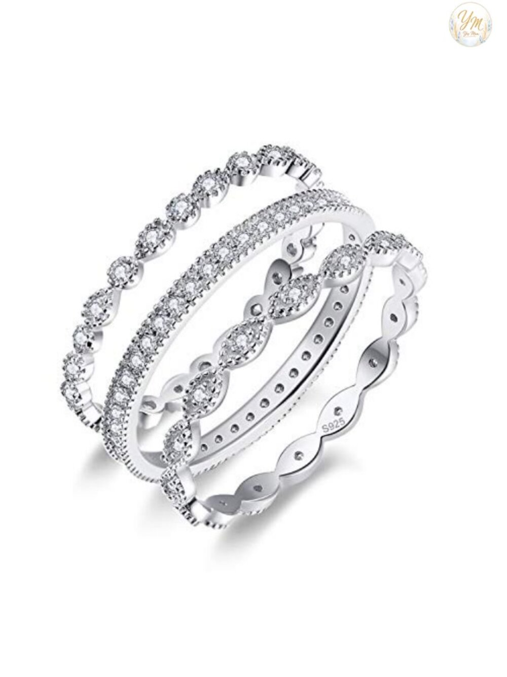 Sterling Silver 3pc CZ Stacking Ring Set Women Wedding Engagement Anthropologie